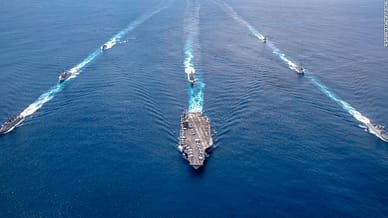 The USS Nimitz seen with its accompanying strike group in the Indian Ocean in July 2020.